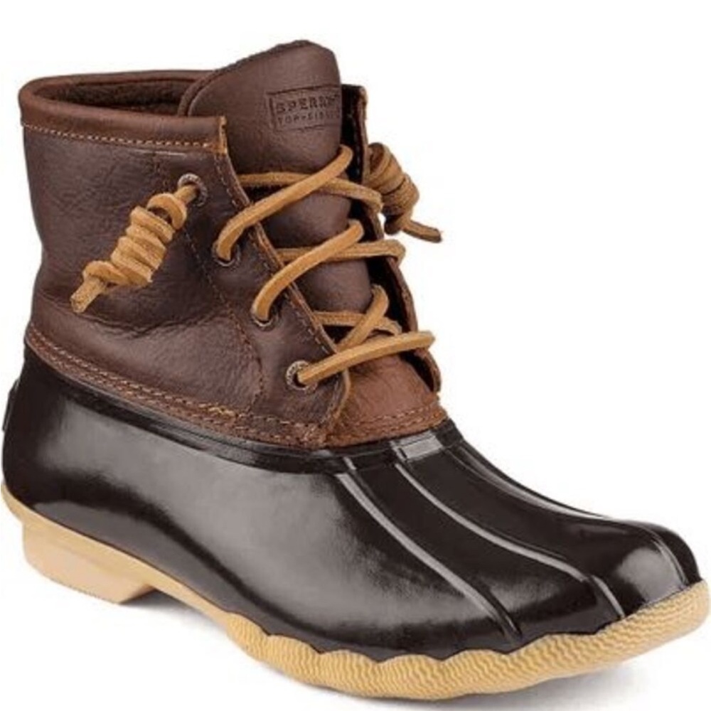 Sperry Women's Saltwater Duck Boots Tan/Dark Brown Leather STS91176 Size 8.5M